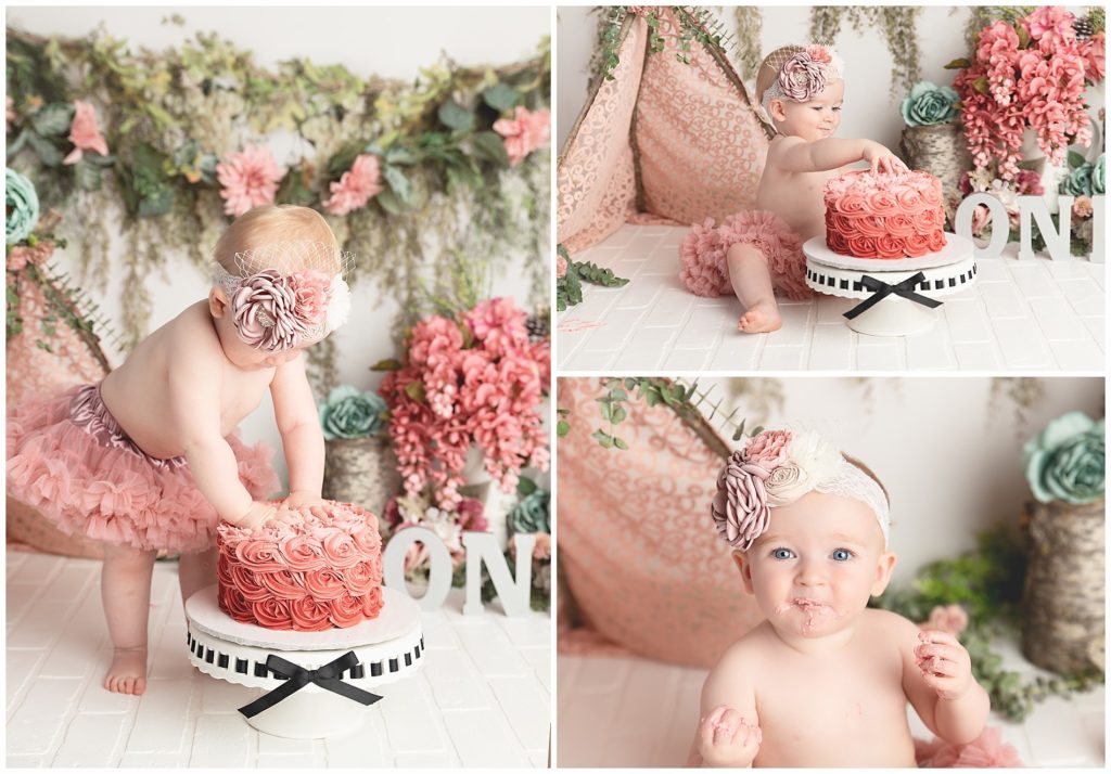 Connecticut Cake Smash First Birthday Photographer vintage floral - Litchfield County CT, Fairfield County CT, Westchester County CT