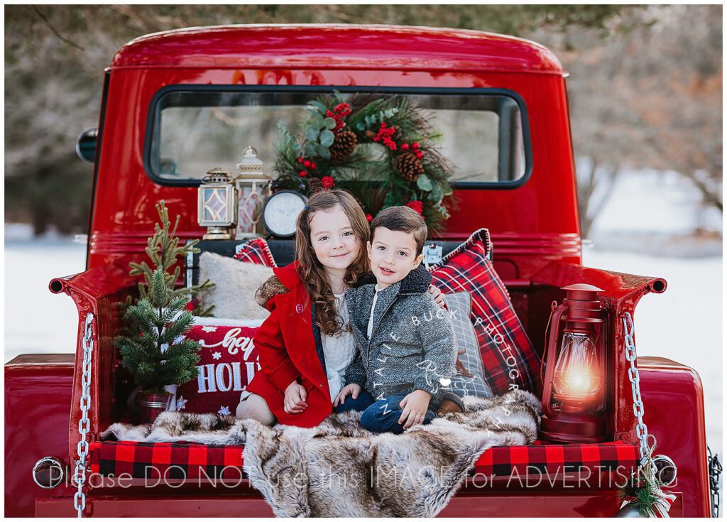 Vintage Red Truck Holiday Christmas Mini Photo Session - Connecticut Family Photographer